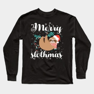 Womens Merry Christmas Slothmas Sloth Lovers Long Sleeve T-Shirt